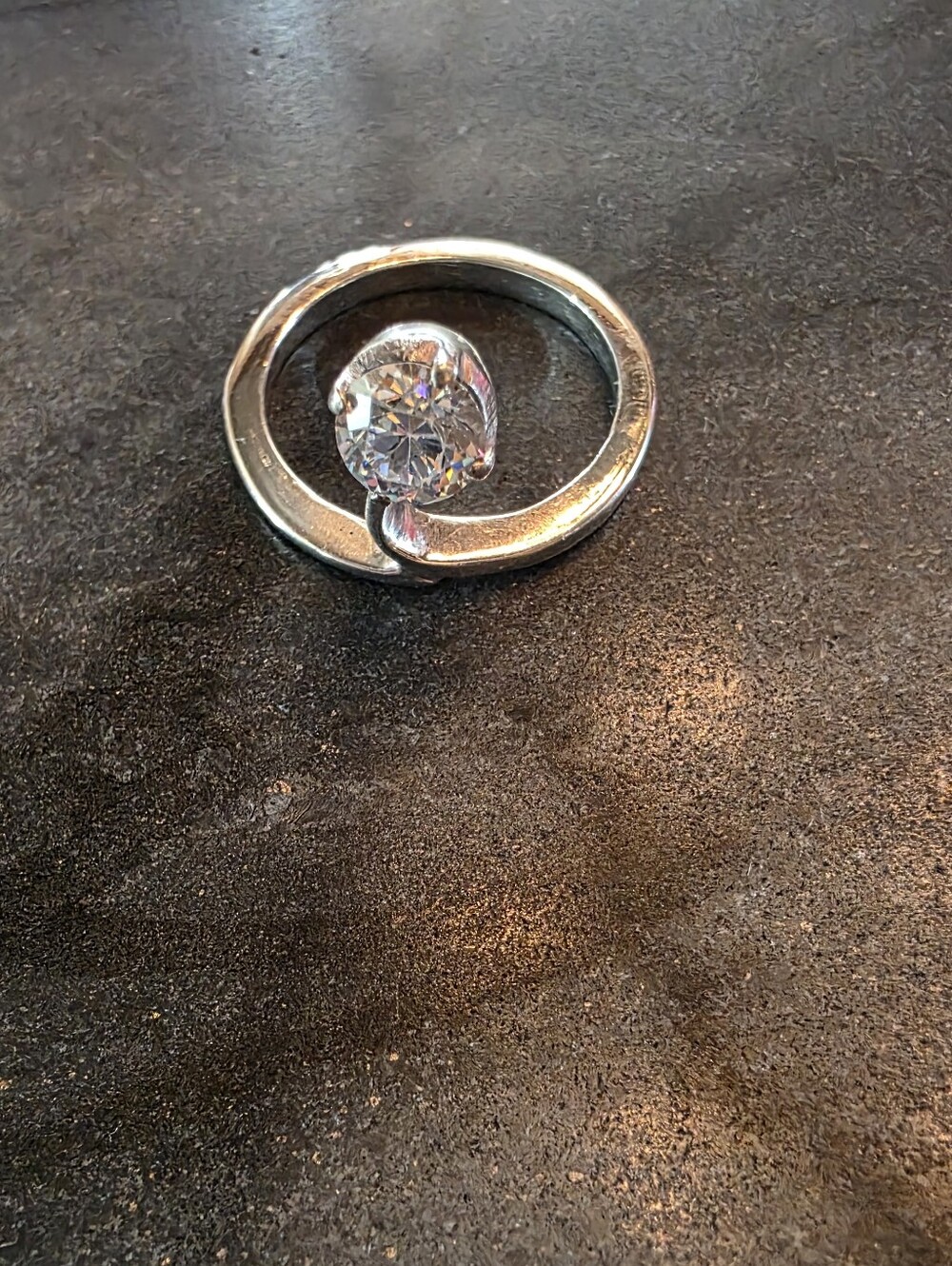 Sterling Silver Handcrafted CZ Ring Solitaire Modern Artisan